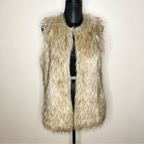 Zara Trafaluc Vest Faux Fur Stylish Mob Wife Open Tan Size Medium - Picture 2 of 7
